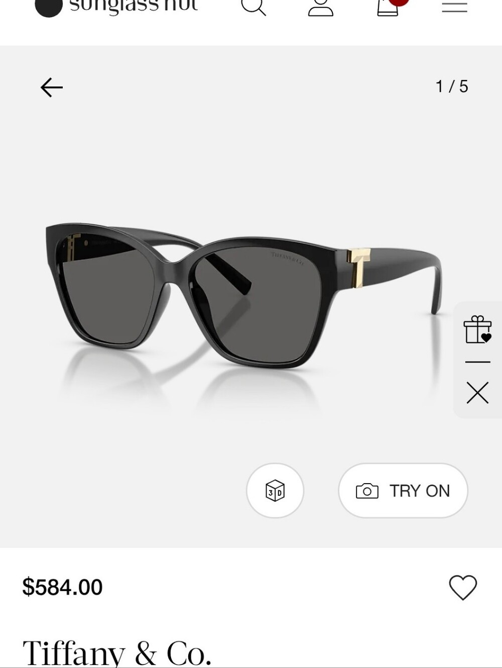 Tiffany & Co. Black Oversized Square Sunglasses with Gold Accents